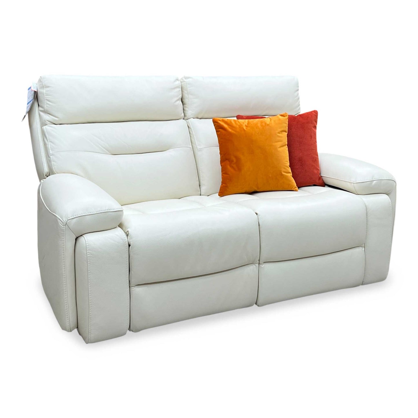 ‘Cinemax’ White Le-9307 Leather 2 Seater Media Arm Power Recliner Sofa with Power Headrests