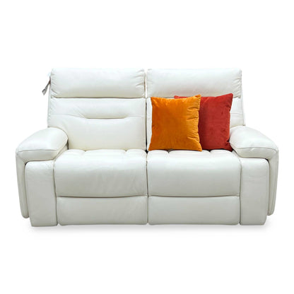‘Cinemax’ White Le-9307 Leather 2 Seater Media Arm Power Recliner Sofa with Power Headrests