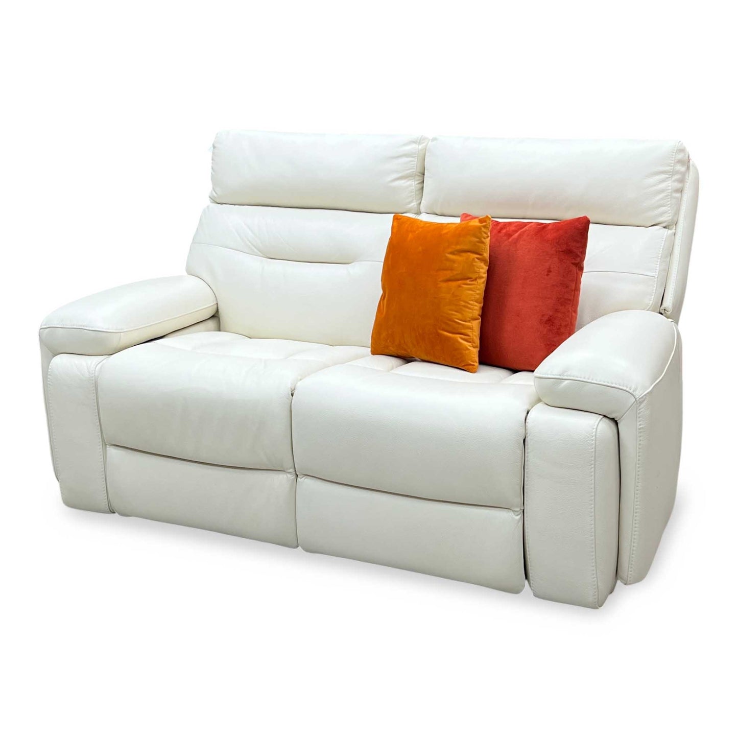 ‘Cinemax’ White Le-9307 Leather 2 Seater Media Arm Power Recliner Sofa with Power Headrests