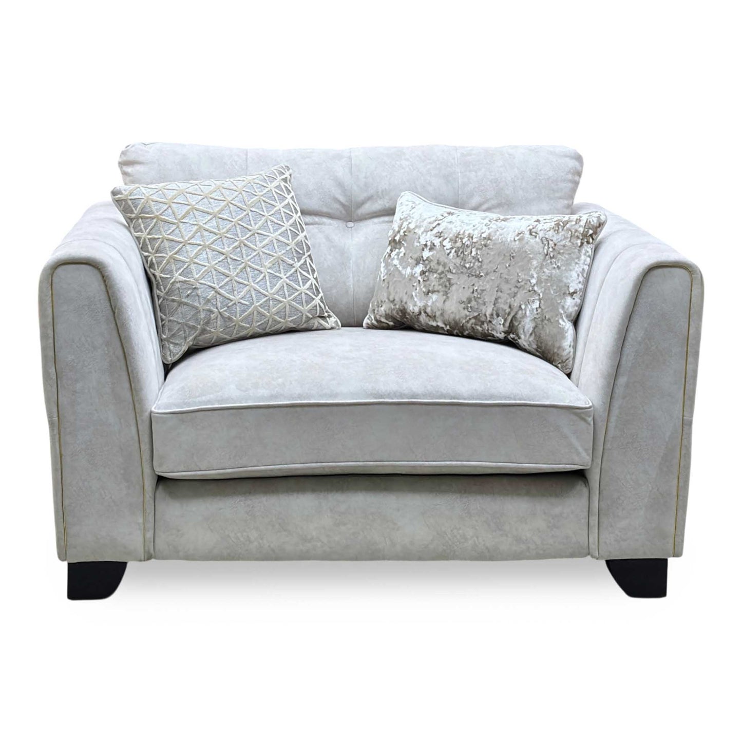 ‘Mariah’ Dapple Ivory-Tri Brass Insert Fabric Classic Back Snuggler Chairs - Set of 2