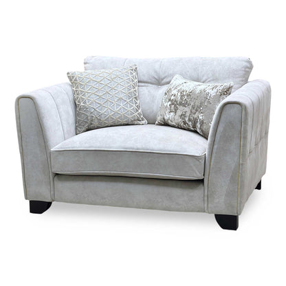 ‘Mariah’ Dapple Ivory-Tri Brass Insert Fabric Classic Back Snuggler Chairs - Set of 2