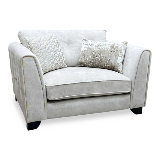 ‘Mariah’ Dapple Ivory-Tri Brass Insert Fabric Classic Back Snuggler Chair