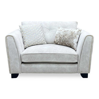 ‘Mariah’ Dapple Ivory-Tri Brass Insert Fabric Classic Back Snuggler Chair