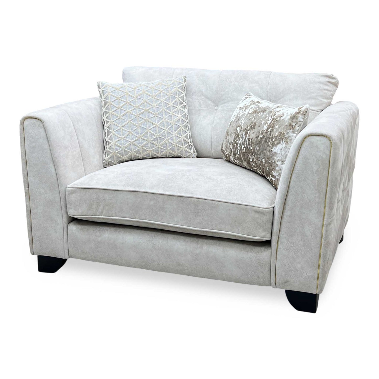 ‘Mariah’ Dapple Ivory-Tri Brass Insert Fabric Classic Back Snuggler Chair