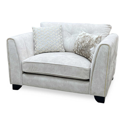 ‘Mariah’ Dapple Ivory-Tri Brass Insert Fabric Classic Back Snuggler Chair