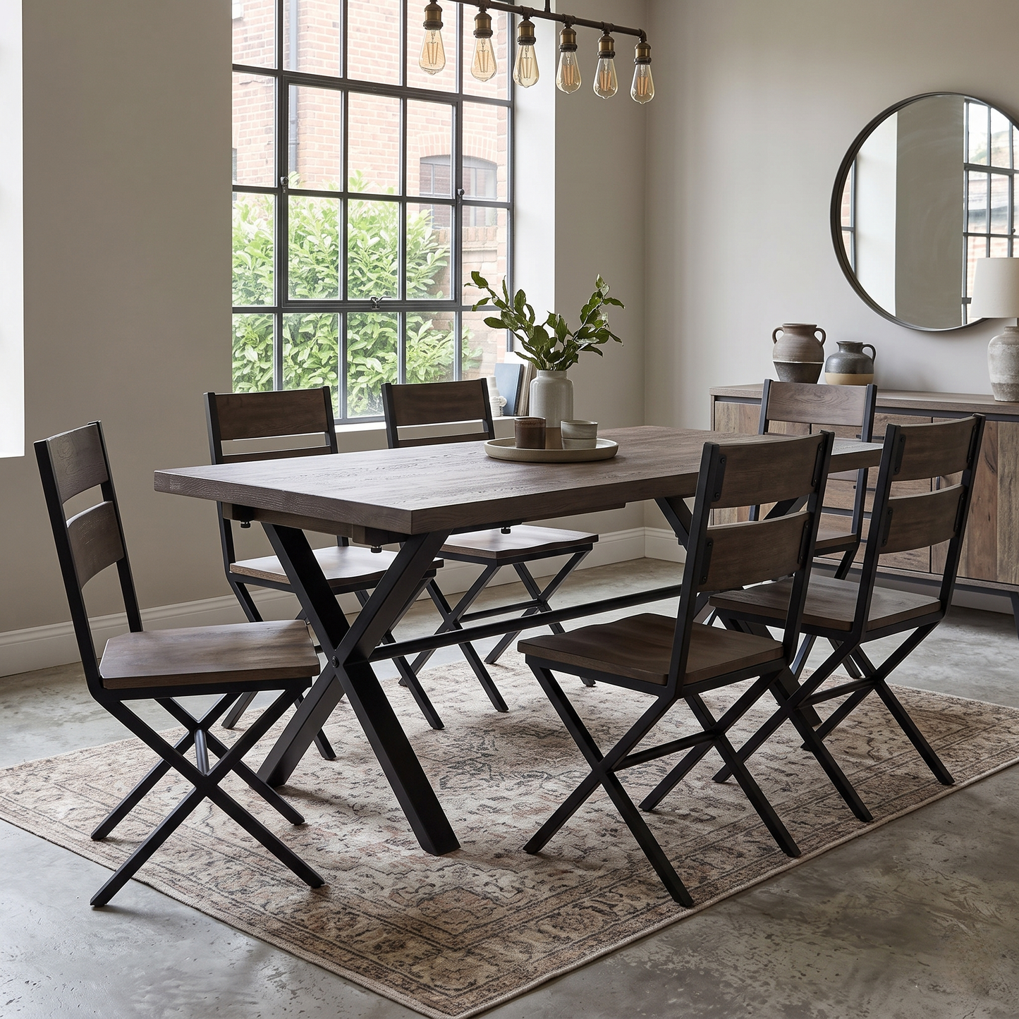'Mars' Dark Oak Solid Oak 190cm Dining Table with X-Shaped Legs