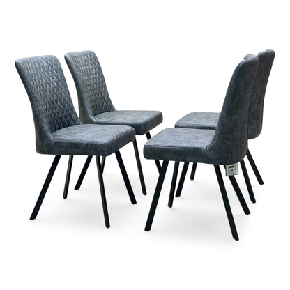 'Earth' Solid Oak 190cm X-Shaped Legs Dining Table with Graphite Grey Faux Leather Set of 4 Dining Chairs