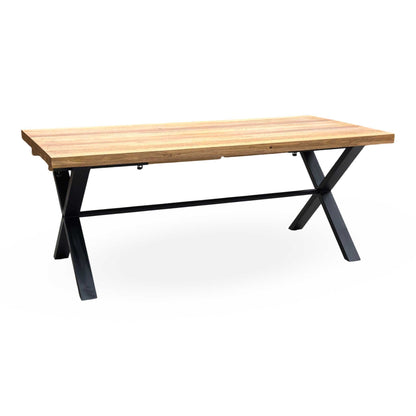 'Earth' Solid Oak 190cm X-Shaped Legs Dining Table with Graphite Grey Faux Leather Set of 4 Dining Chairs