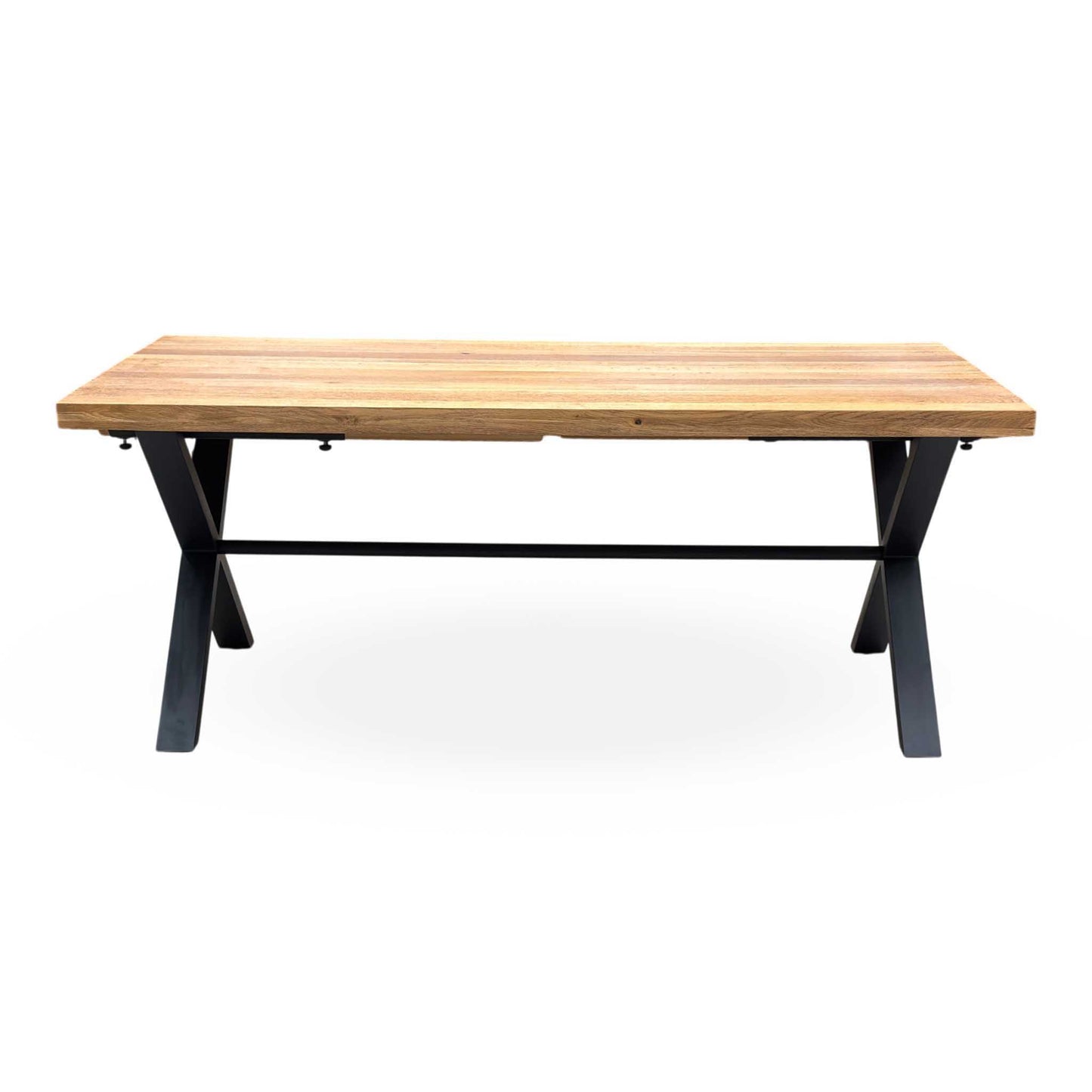 'Earth' Solid Oak 190cm X-Shaped Legs Dining Table with Graphite Grey Faux Leather Set of 4 Dining Chairs
