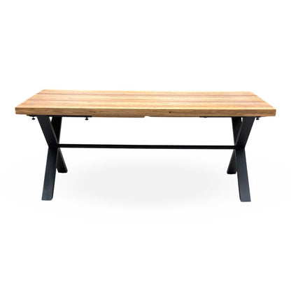 'Earth' Solid Oak 190cm X-Shaped Legs Dining Table with Graphite Grey Faux Leather Set of 4 Dining Chairs
