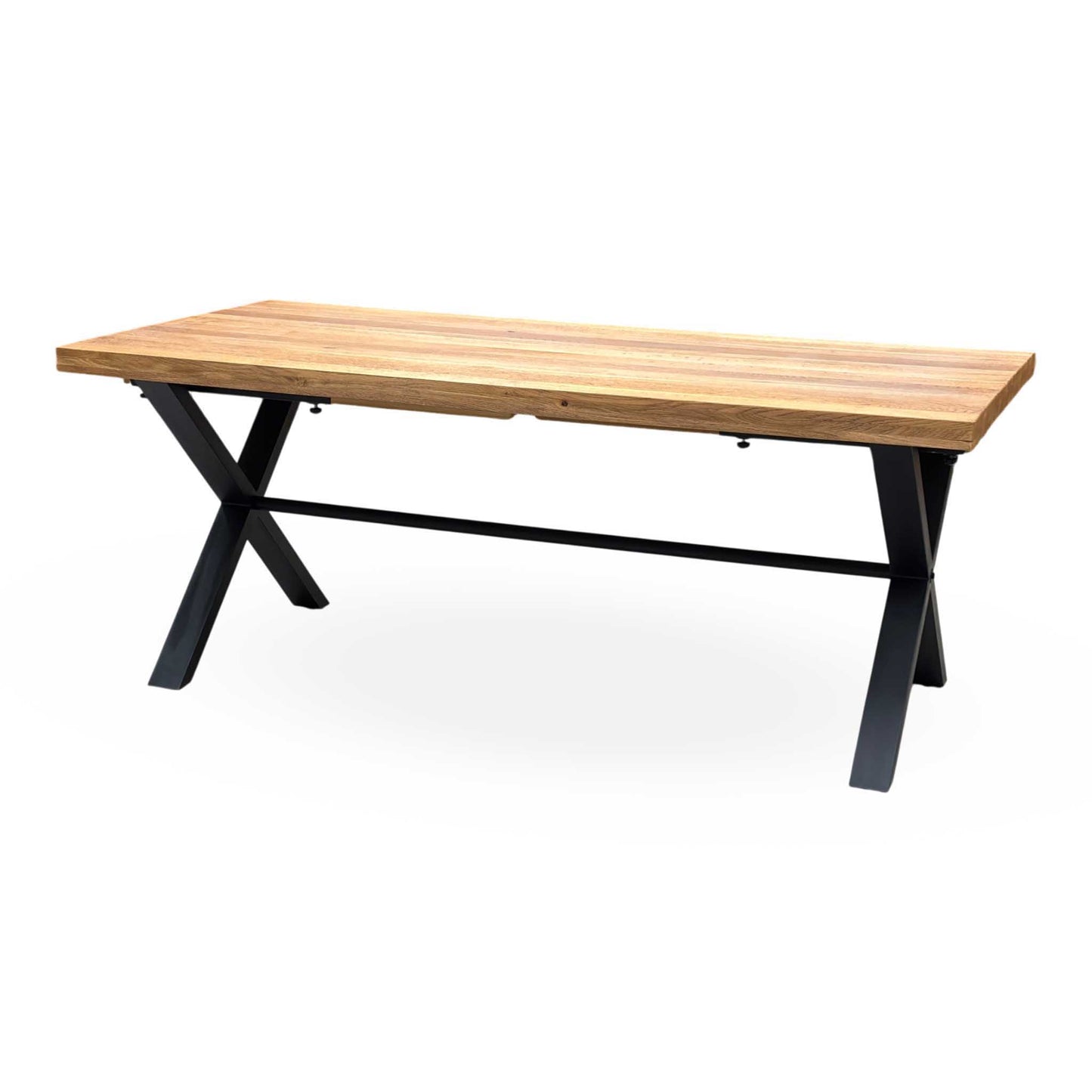 'Earth' Solid Oak 190cm X-Shaped Legs Dining Table with Graphite Grey Faux Leather Set of 4 Dining Chairs