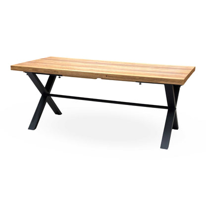 'Earth' Solid Oak 190cm X-Shaped Legs Dining Table with Graphite Grey Faux Leather Set of 4 Dining Chairs