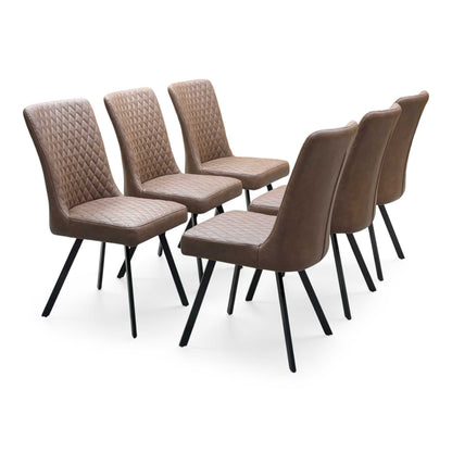'Earth' Solid Oak 190cm Dining Table with X-Shaped Legs with Tan Brown Faux Leather Set of 6 Dining Chairs