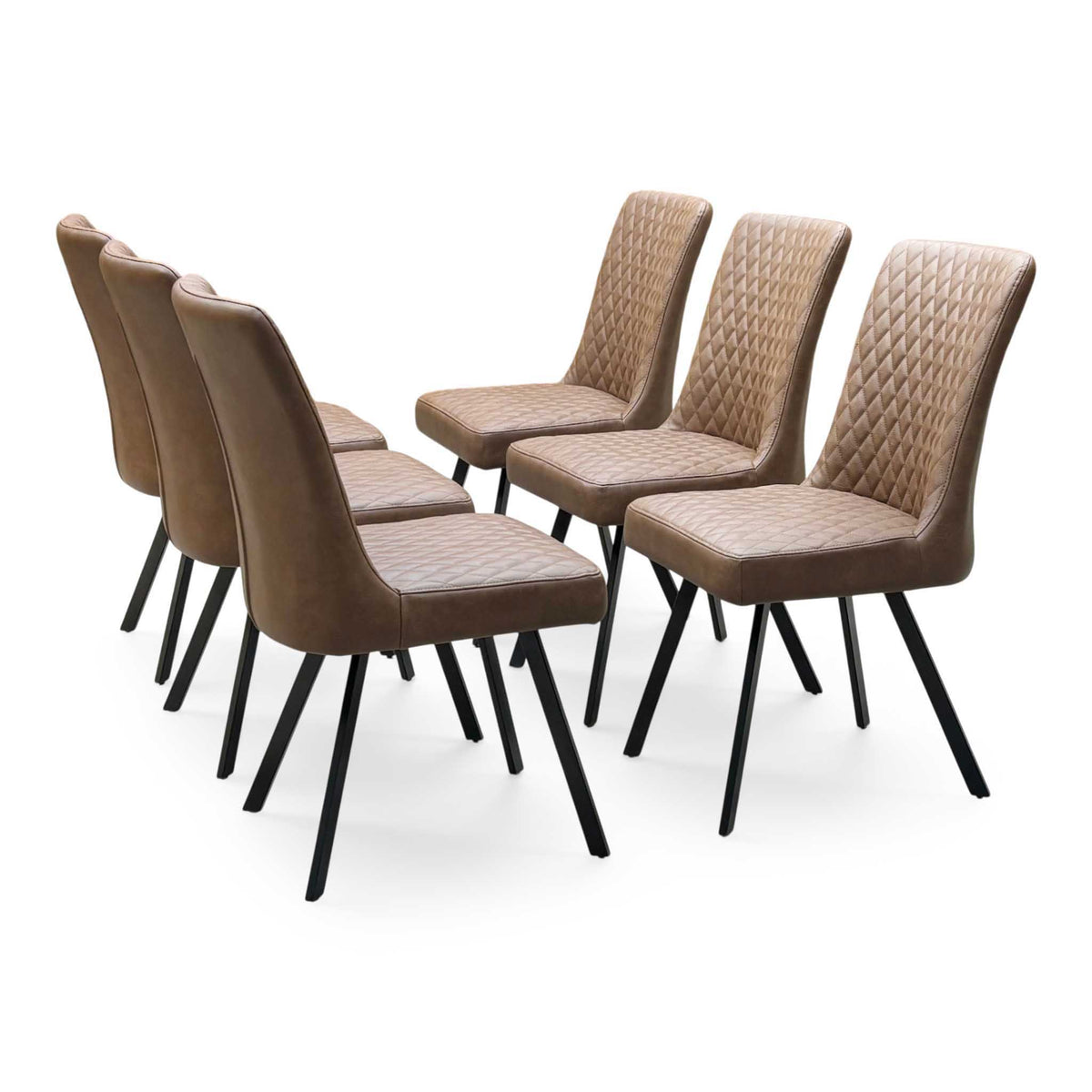 'Earth' Solid Oak 190cm Dining Table with X-Shaped Legs with Tan Brown Faux Leather Set of 6 Dining Chairs