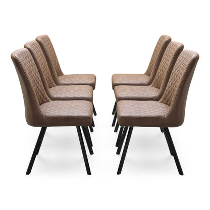 'Earth' Solid Oak 190cm Dining Table with X-Shaped Legs with Tan Brown Faux Leather Set of 6 Dining Chairs