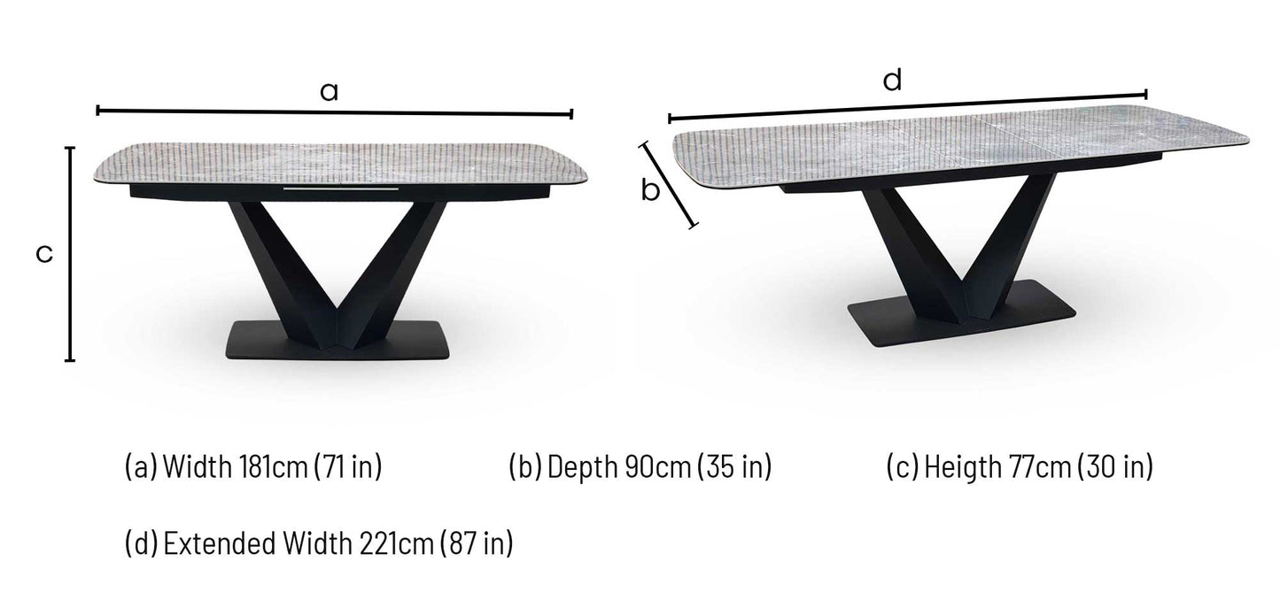 ‘Cupra' Grey Ceramic Top 180cm Large Pop Up Extending Dining Table Furniture Village