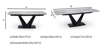 ‘Cupra' Grey Ceramic Top 180cm Large Pop Up Extending Dining Table Furniture Village