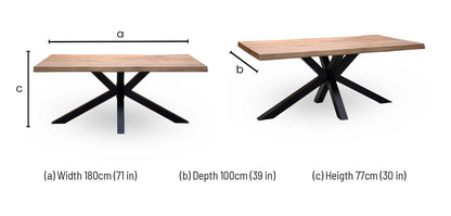 Bodahl 'Njord' 6 Old Bassano Solid Oak Raw Edge 180cm Dining Table with Metal Star Base