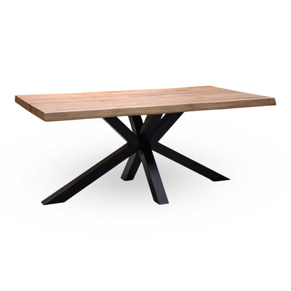 Bodahl 'Njord' 6 Old Bassano Solid Oak Raw Edge 180cm Dining Table with Metal Star Base