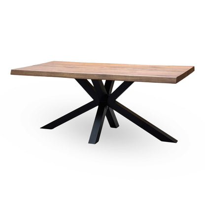 Bodahl 'Njord' 6 Old Bassano Solid Oak Raw Edge 180cm Dining Table with Metal Star Base