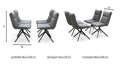 ‘Catalina’ Ceramic Top Large Extending Dining Table with Dark Grey Faux Leather Set of 4 Swivel Dining Chairs