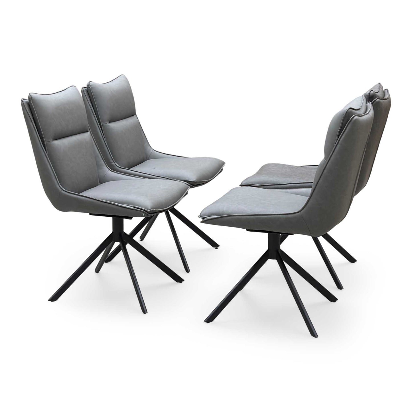 ‘Catalina’ Dark Grey Faux Leather Set of 4 Swivel Dining Chairs