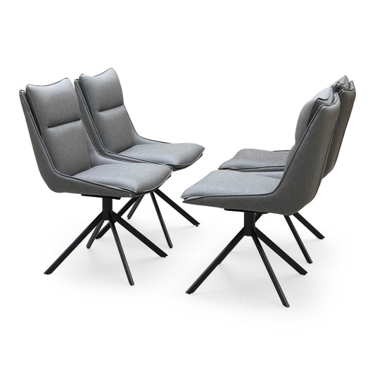 ‘Catalina’ Dark Grey Faux Leather Set of 4 Swivel Dining Chairs