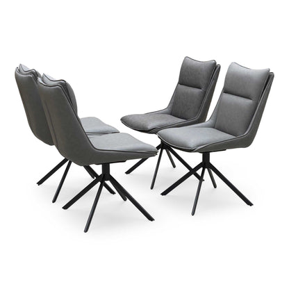 ‘Catalina’ Dark Grey Faux Leather Set of 4 Swivel Dining Chairs