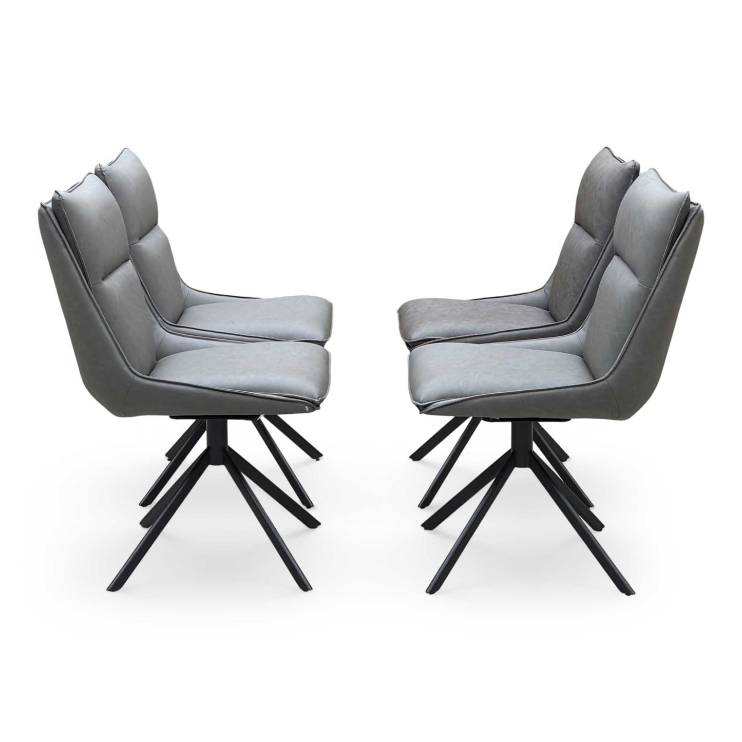 ‘Catalina’ Ceramic Top Large Extending Dining Table with Dark Grey Faux Leather Set of 4 Swivel Dining Chairs