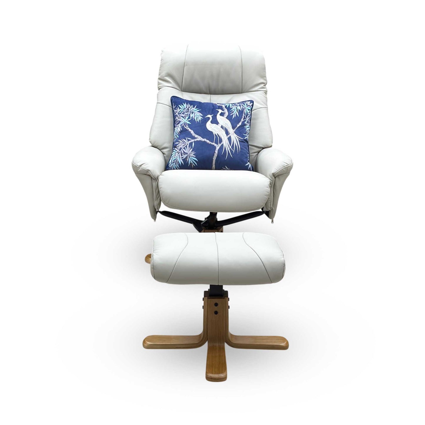 ‘Muscat’ Mushroom Light Grey Leather Swivel Recliner Chair and Footstool