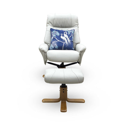 ‘Muscat’ Mushroom Light Grey Leather Swivel Recliner Chair and Footstool
