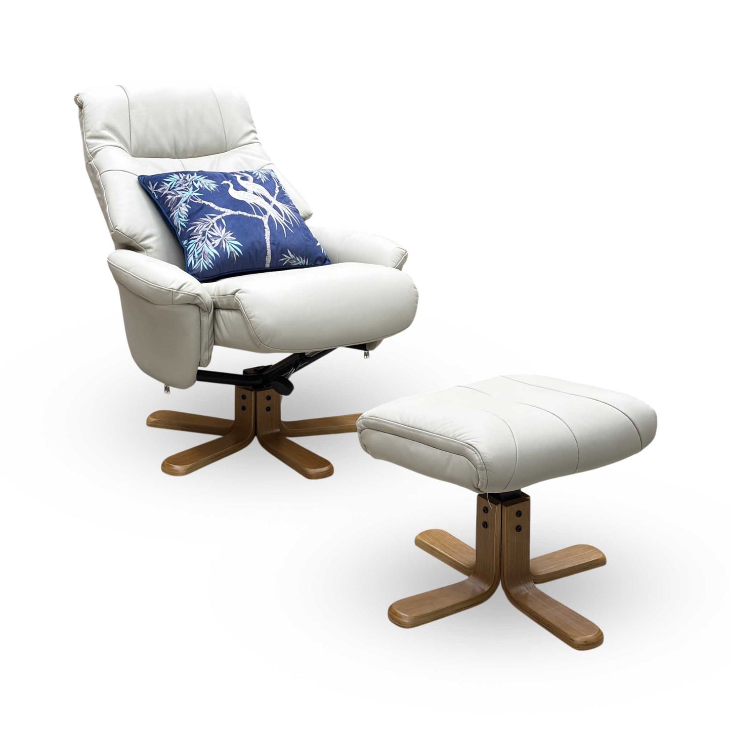 ‘Muscat’ Mushroom Light Grey Leather Swivel Recliner Chair and Footstool
