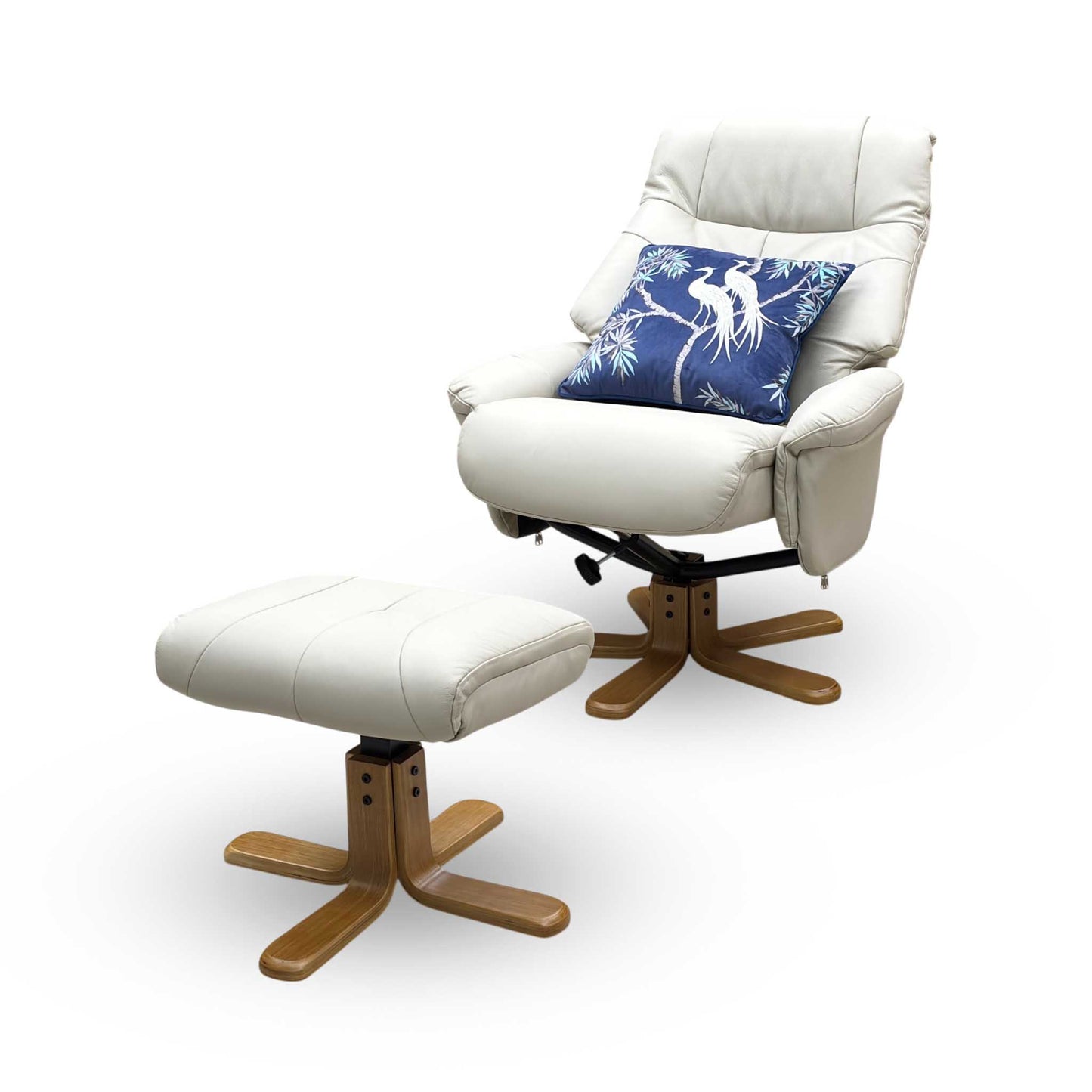 ‘Muscat’ Mushroom Light Grey Leather Swivel Recliner Chair and Footstool