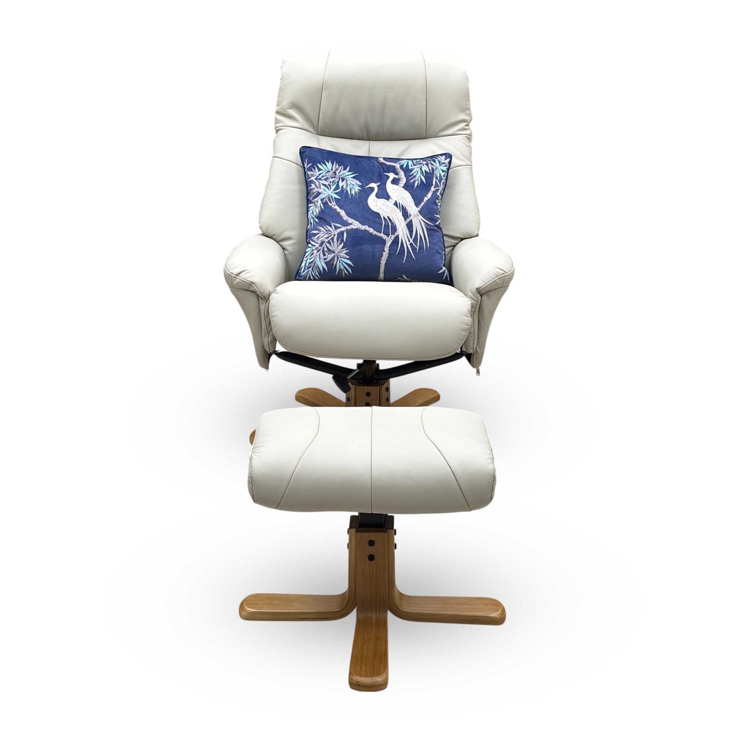 ‘Muscat’ Mushroom Light Grey Leather Swivel Recliner Chair and Footstool