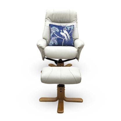 ‘Muscat’ Mushroom Light Grey Leather Swivel Recliner Chair and Footstool