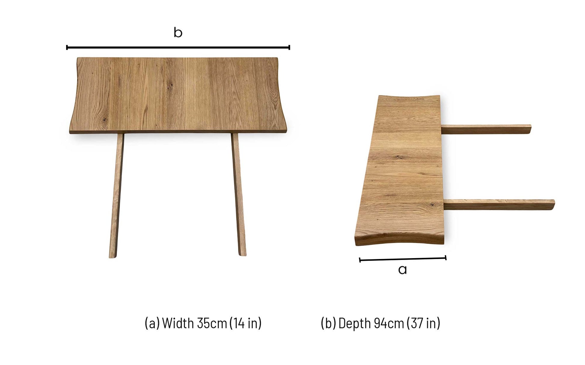 Technical dimensions blueprint and space planning schematic for the ‘Earth’ Solid Oak Live Edge 35cm Extension Leaf.