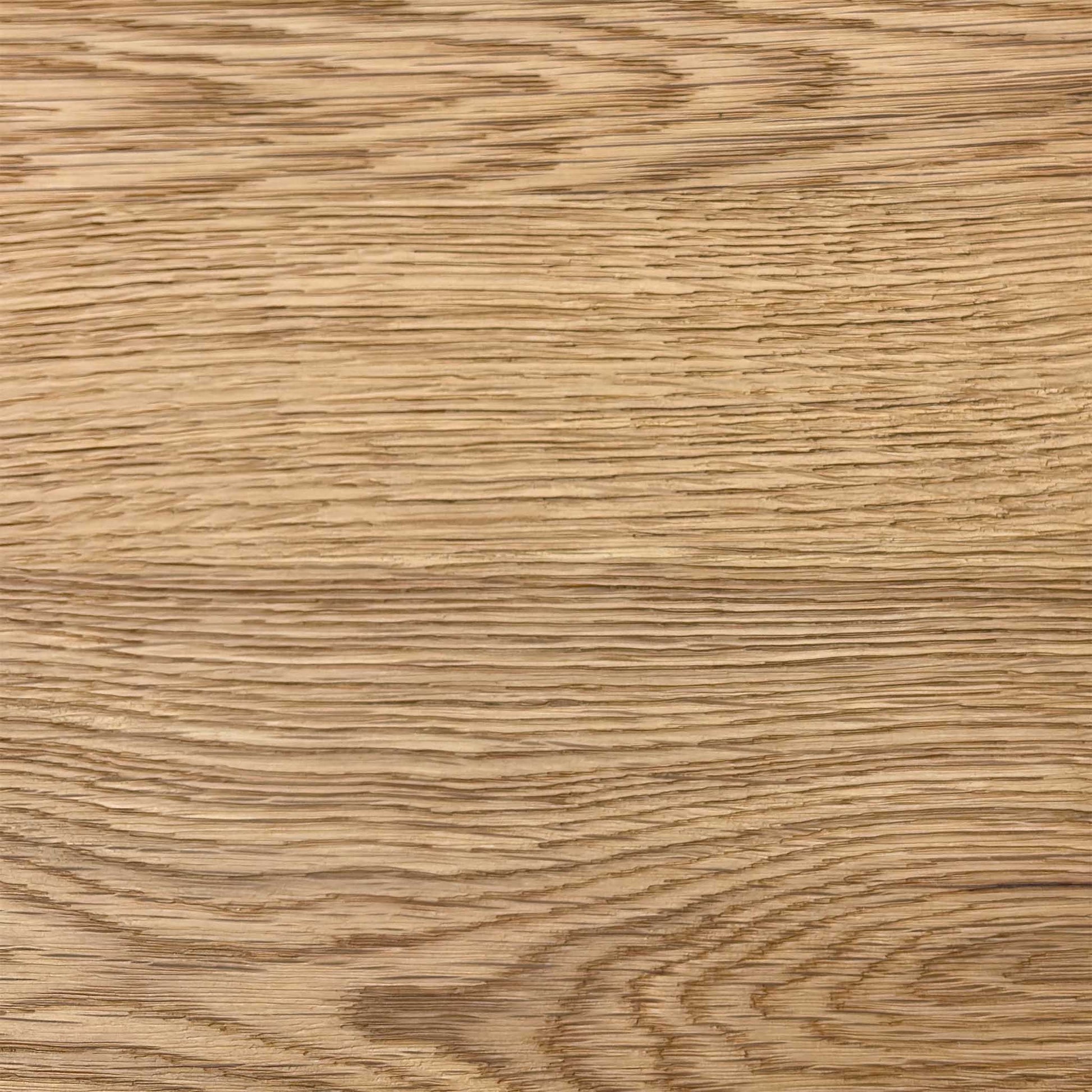 High-definition close-up macro view of the solid oak surface, detailing the rich natural wood grain characteristics, unique organic knots, and smooth protective coating.