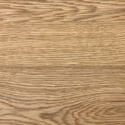 High-definition close-up macro view of the solid oak surface, detailing the rich natural wood grain characteristics, unique organic knots, and smooth protective coating.