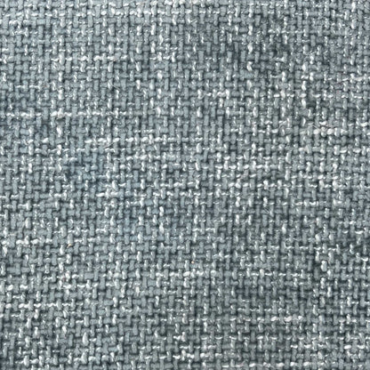 High-definition close-up macro view of the Duck Egg Blue upholstery fabric, detailing the premium woven textile texture, durable thread density, and serene multi-tonal pale blue-grey color depth.