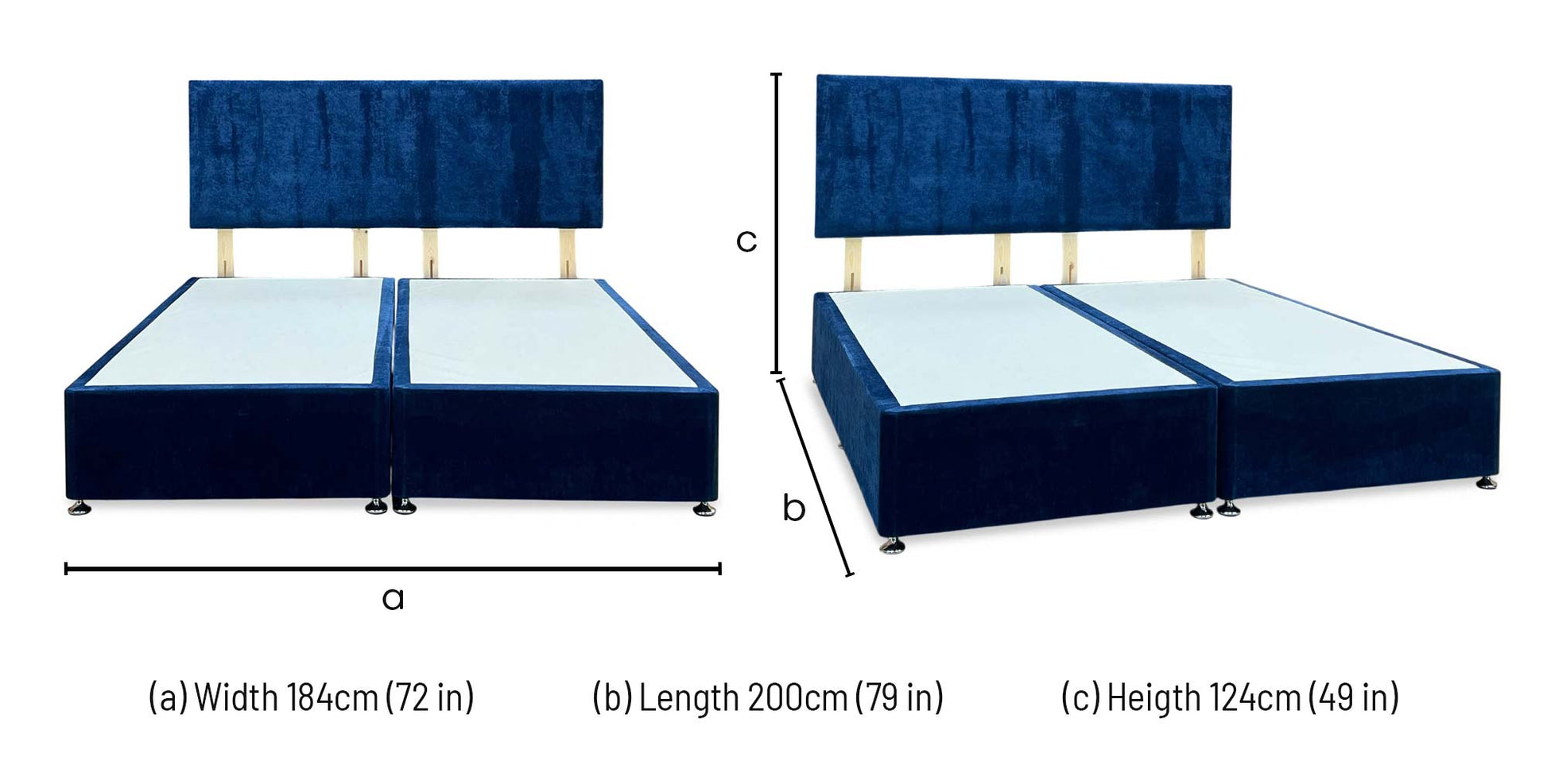 ‘Dahl’ Sapphire Blue Fabric Headboard + Divan Base - Super King Furniture Village