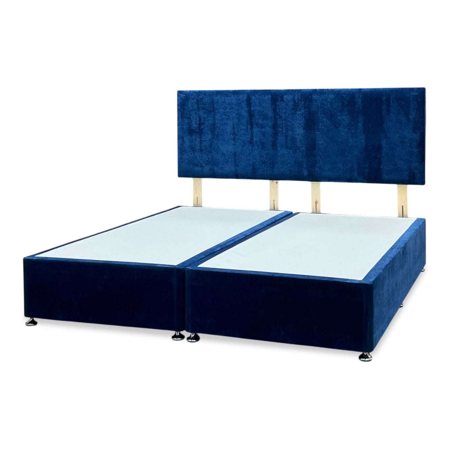 ‘Dahl’ Sapphire Blue Fabric Headboard + Divan Base - Super King Furniture Village