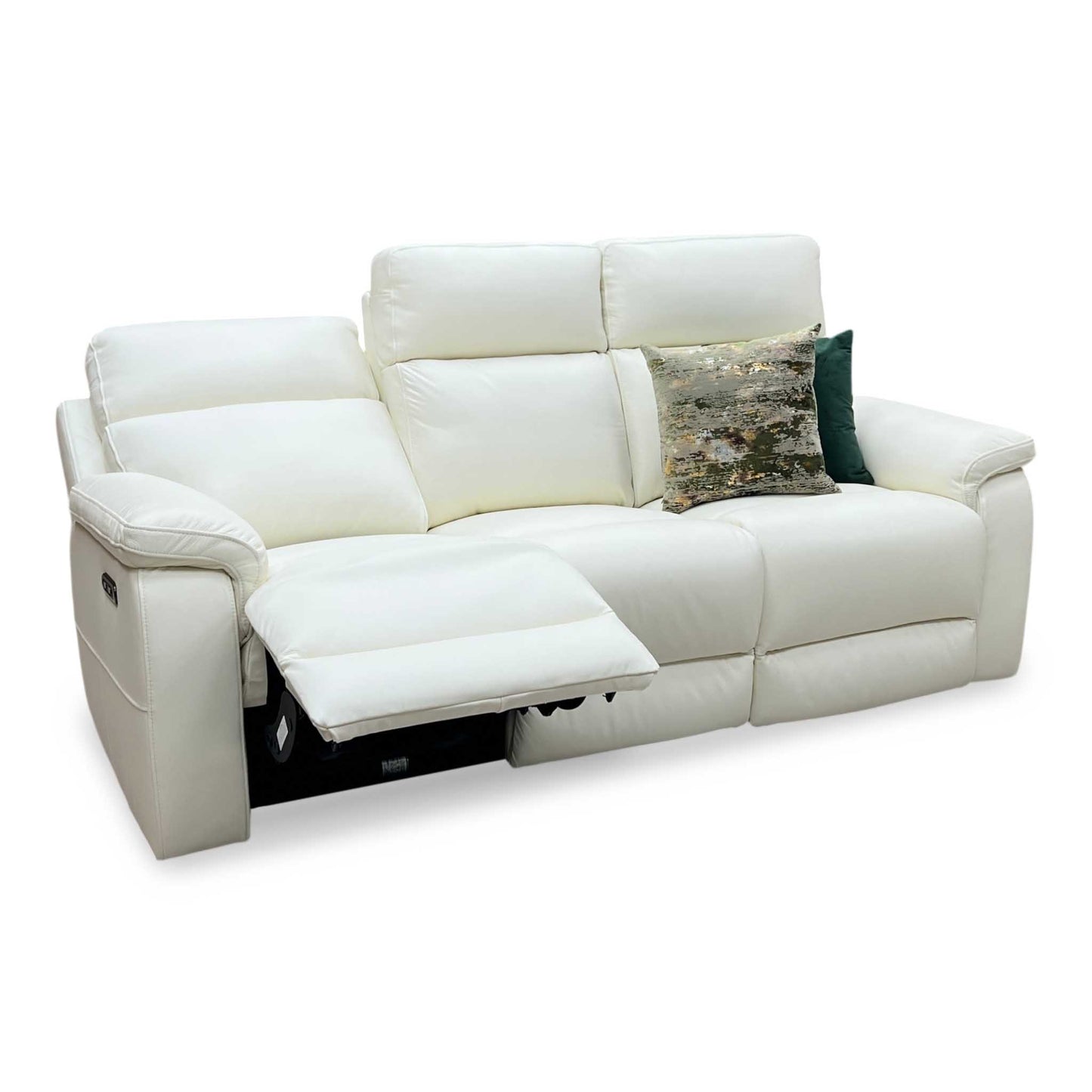 ‘Raven’ Oslo Cotton White Cat-40_13 Leather 3 Seater Power Recliner Sofa