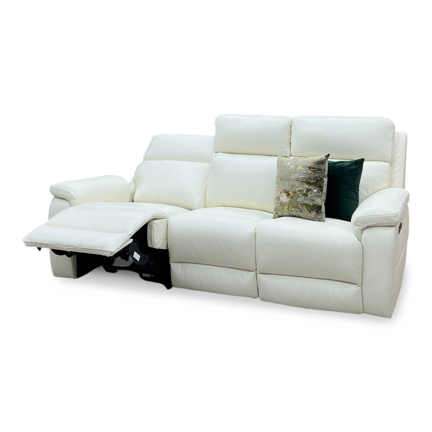 ‘Raven’ Oslo Cotton White Cat-40_13 Leather 3 Seater Power Recliner Sofa