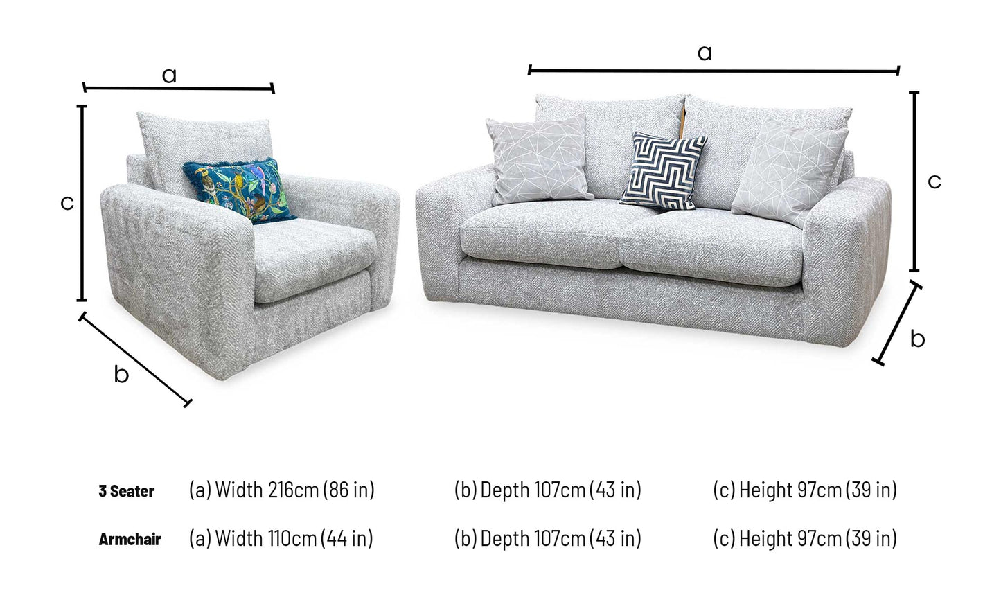 ‘Pandora’ Chevron Silver Fabric 3 Seater + Chair Sofa Set Furniture Village