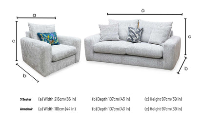 ‘Pandora’ Chevron Silver Fabric 3 Seater + Chair Sofa Set Furniture Village