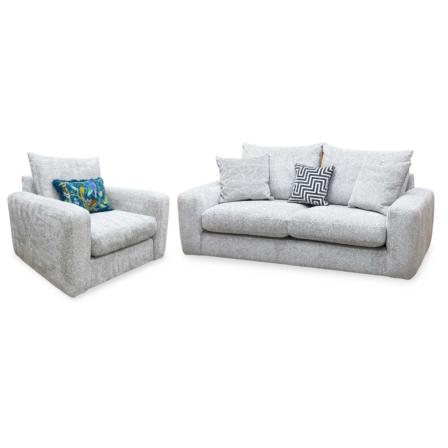‘Pandora’ Chevron Silver Fabric 3 Seater + Chair Sofa Set Furniture Village