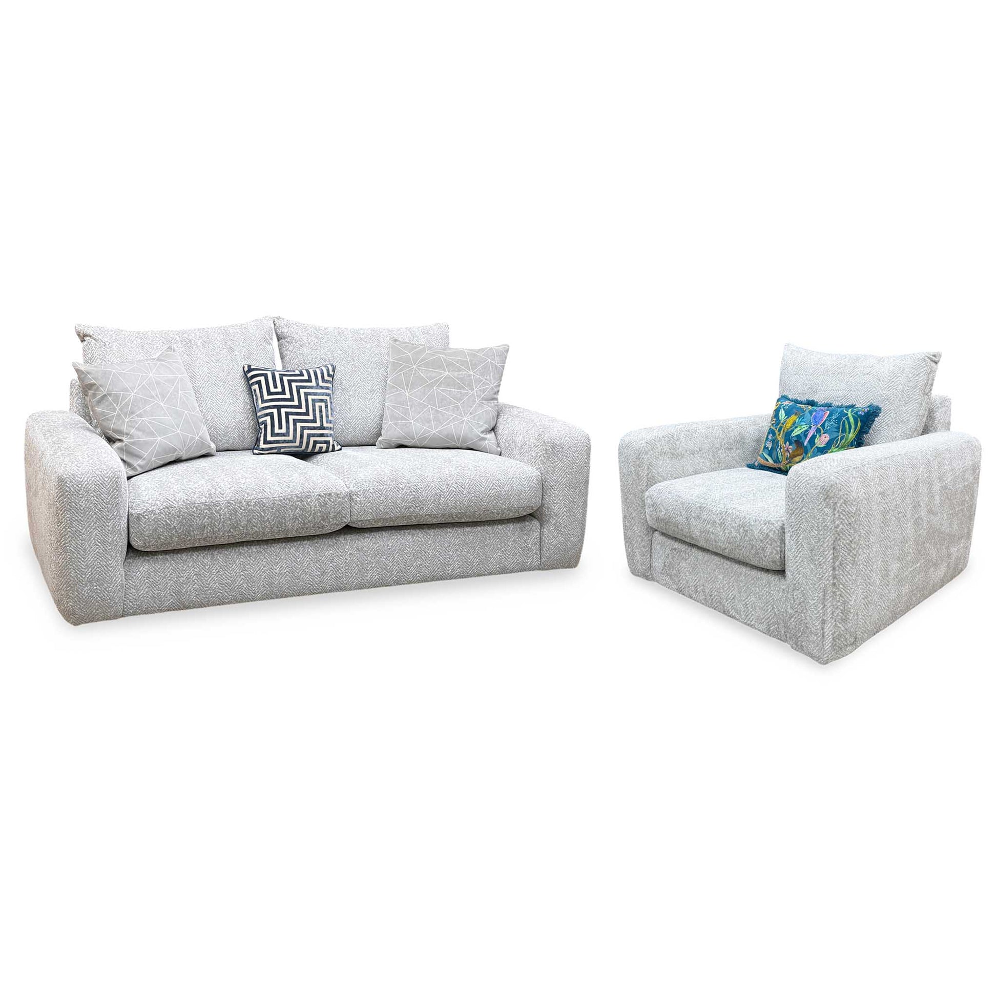 ‘Pandora’ Chevron Silver Fabric 3 Seater + Chair Sofa Set Furniture Village
