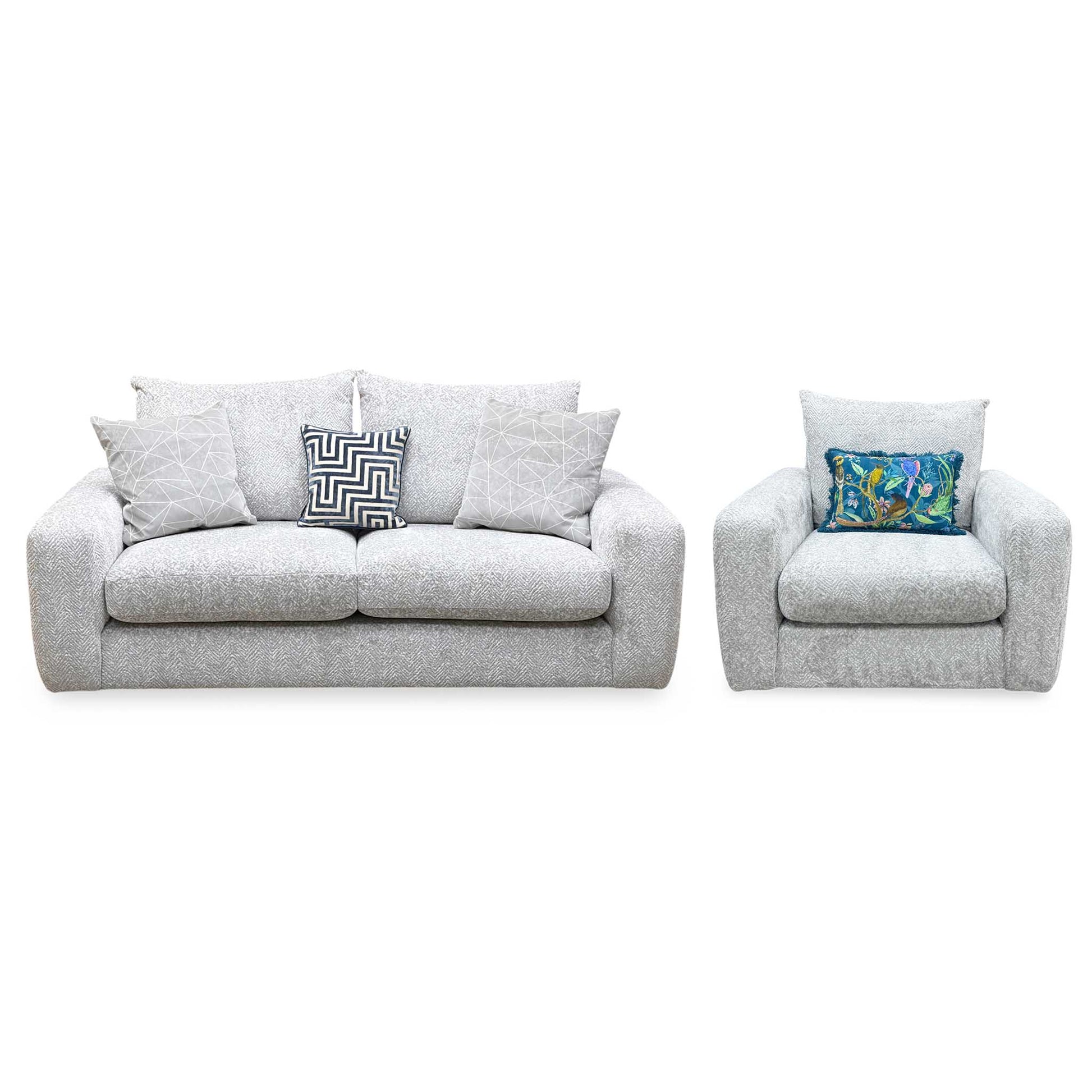 ‘Pandora’ Chevron Silver Fabric 3 Seater + Chair Sofa Set Furniture Village