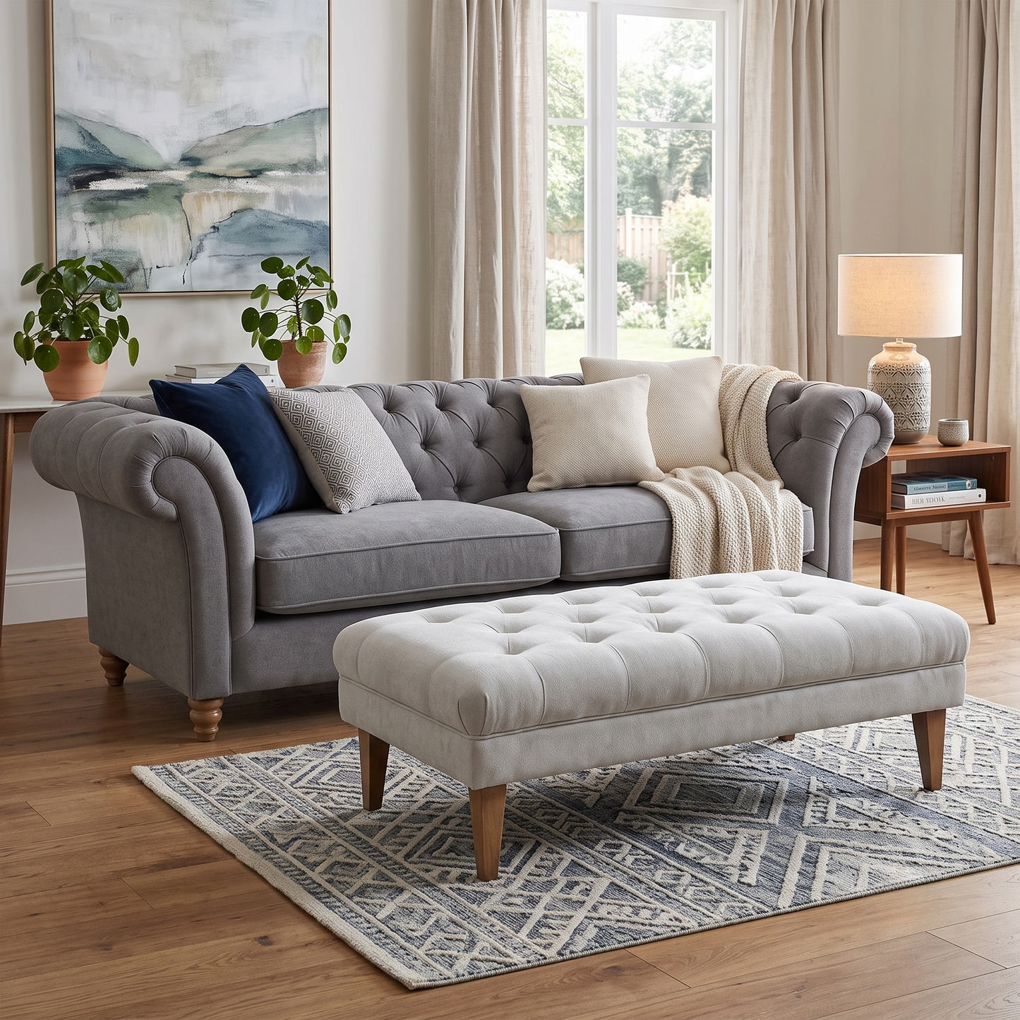 ‘Palace’ Oasis Silver Fabric Large Bench Footstool