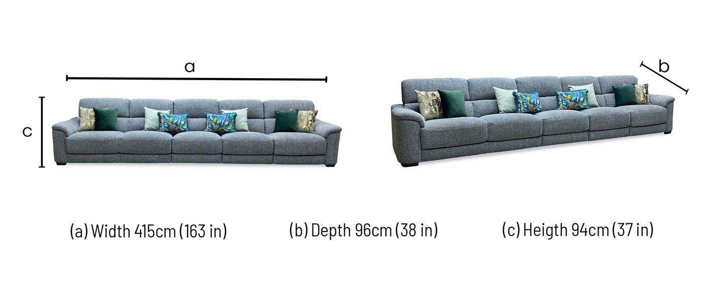 ‘Nova’ Fab-Cac-R450 Gun Metal Grey Fabric XL 5 Seater Power Recliner Sofa with Power Headrest